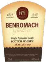 Benromach 1974 Whisky label from Gordon and MacPhail