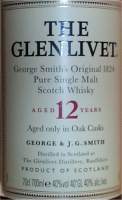 The Glenlivet Pure Single Malt Scotch whisky aged 12 years in oak casks - Label
