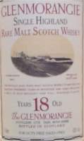 Glenmorangie Single Highland Rare malt scotch whisky 18 years old - Label