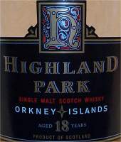 Highland Park single Malt whisky aged 18 years Orkney Islands product of scotland - label