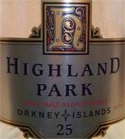 Highland Park single Malt whisky aged 25 years Orkney Islands product of scotland - label