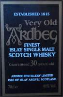 Ardbeg 30 years old islay whisky front of the woodbox