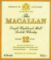 The Macallan Whisky label 12 years old.